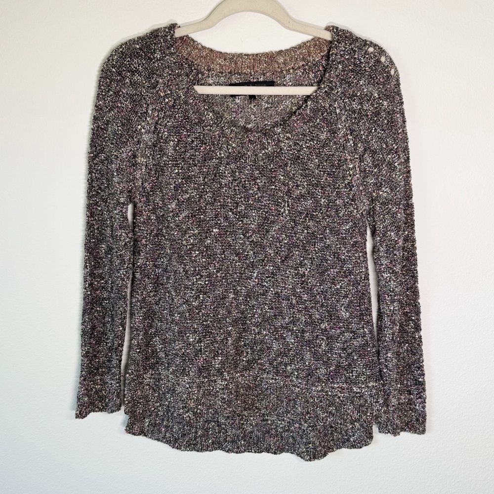 Rag & Bone Boulce Open Knit Black Pink‎ Mix Long Sleeve Sweater Small